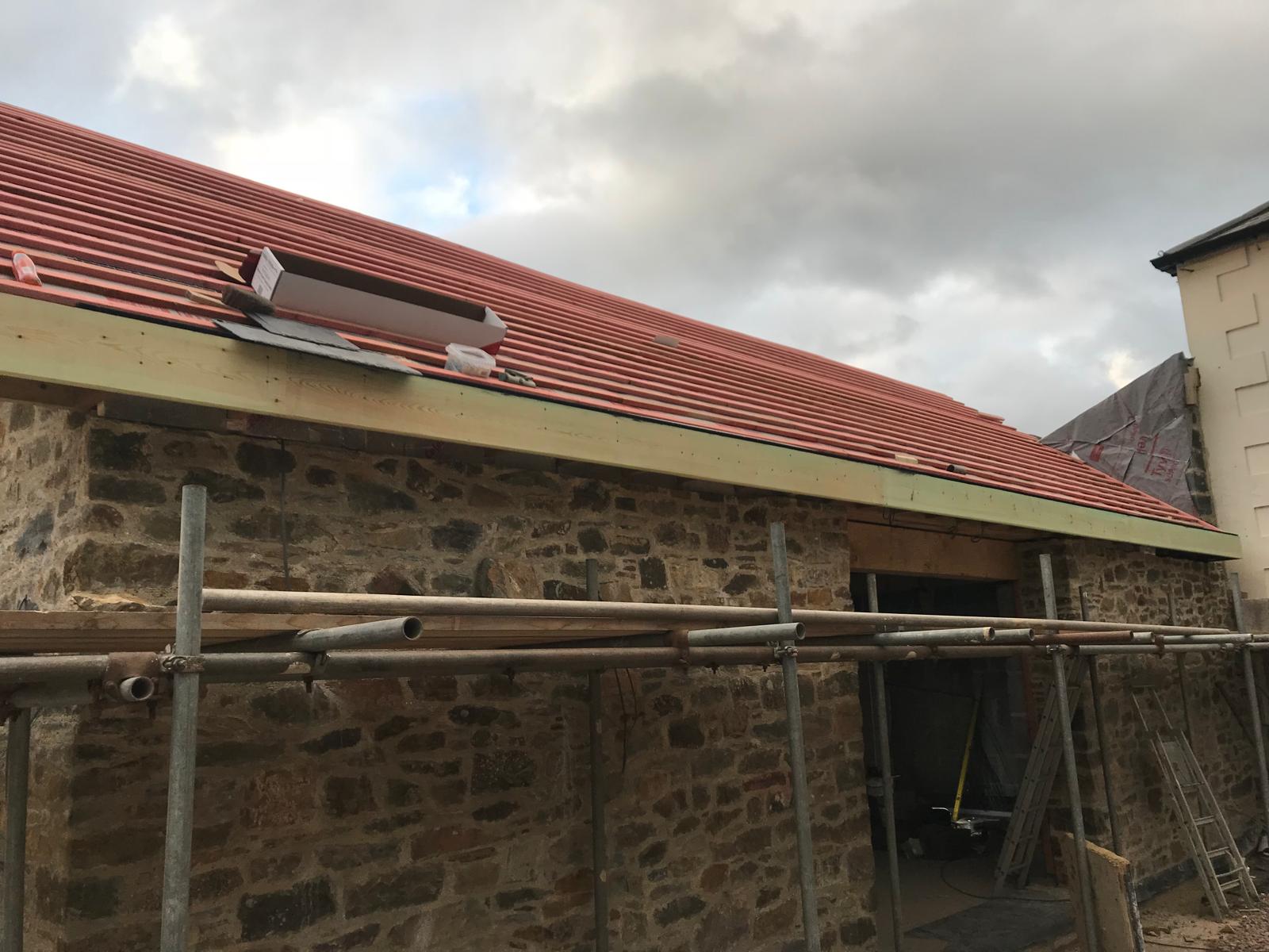 Stone walls up and the roof battened out, Oak-Framed Farmhouse Extension, JLG Construction Services