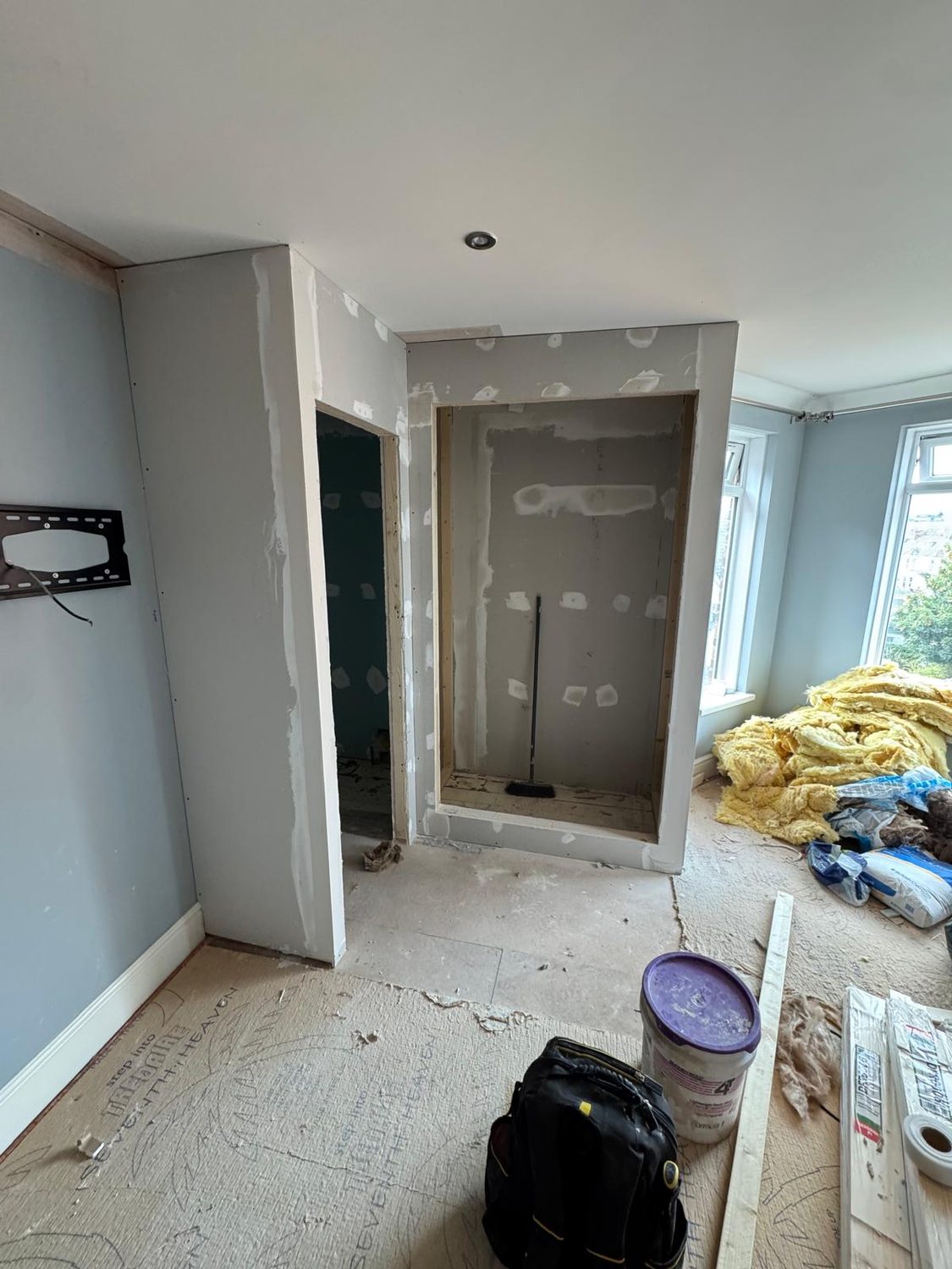 New en-suite and wardrobe recess formed in stud and plasterboard, JLG Construction Services