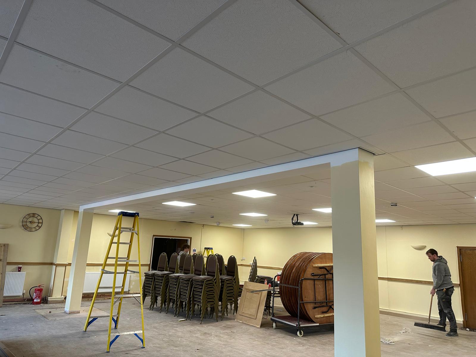Light panels sitting flush in the new grid, North Petherton Rugby Club, JLG Construction Services