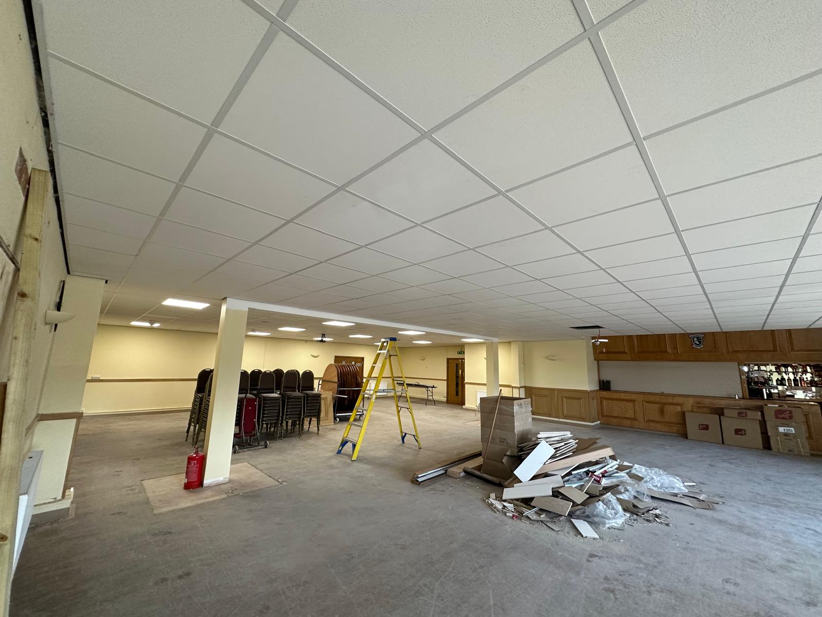 The finished suspended ceiling across the clubhouse, North Petherton Rugby Club, JLG Construction Services