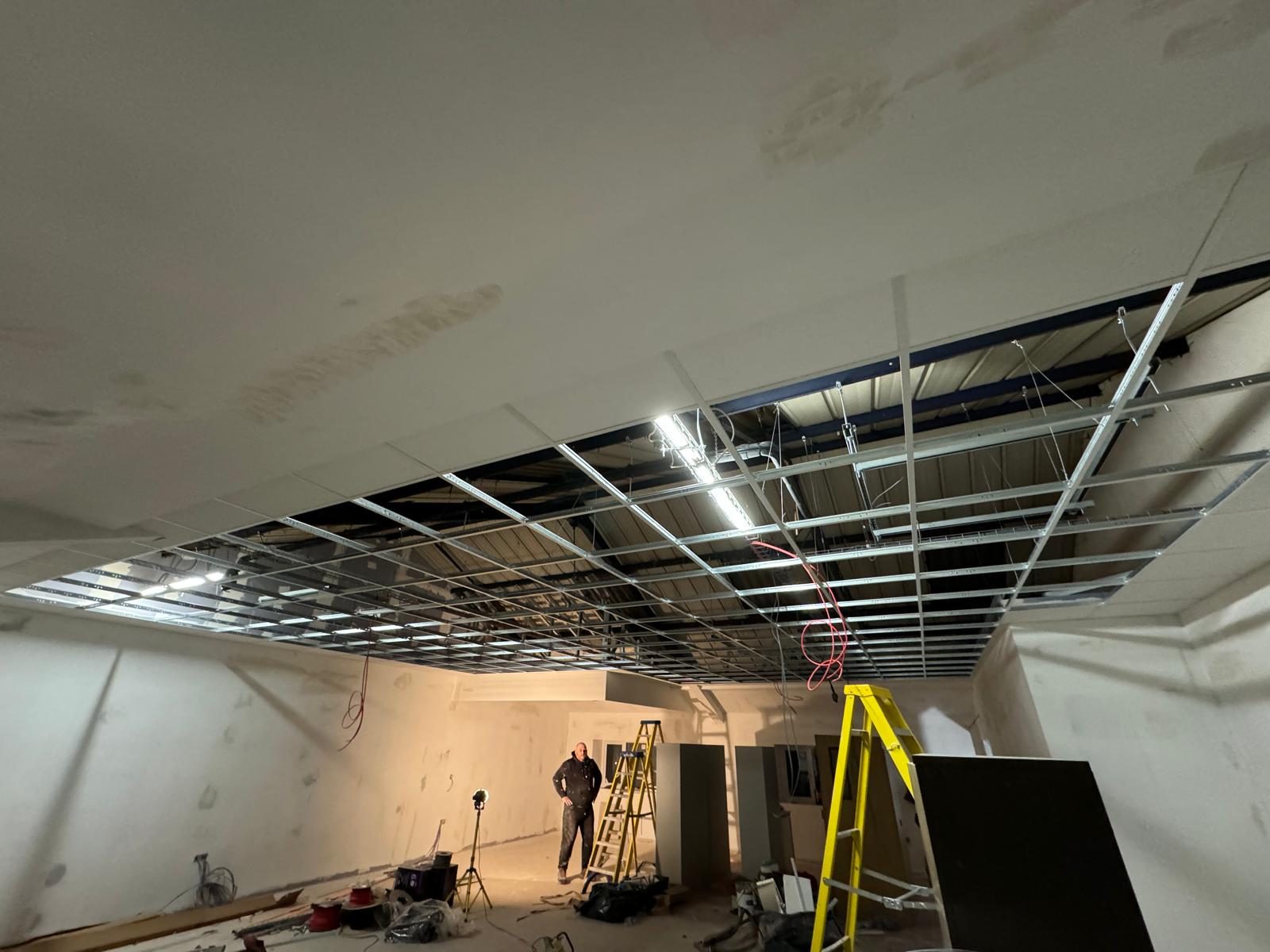 Suspended ceiling grid, first-fix, Stoneman Engineering, JLG Construction Services