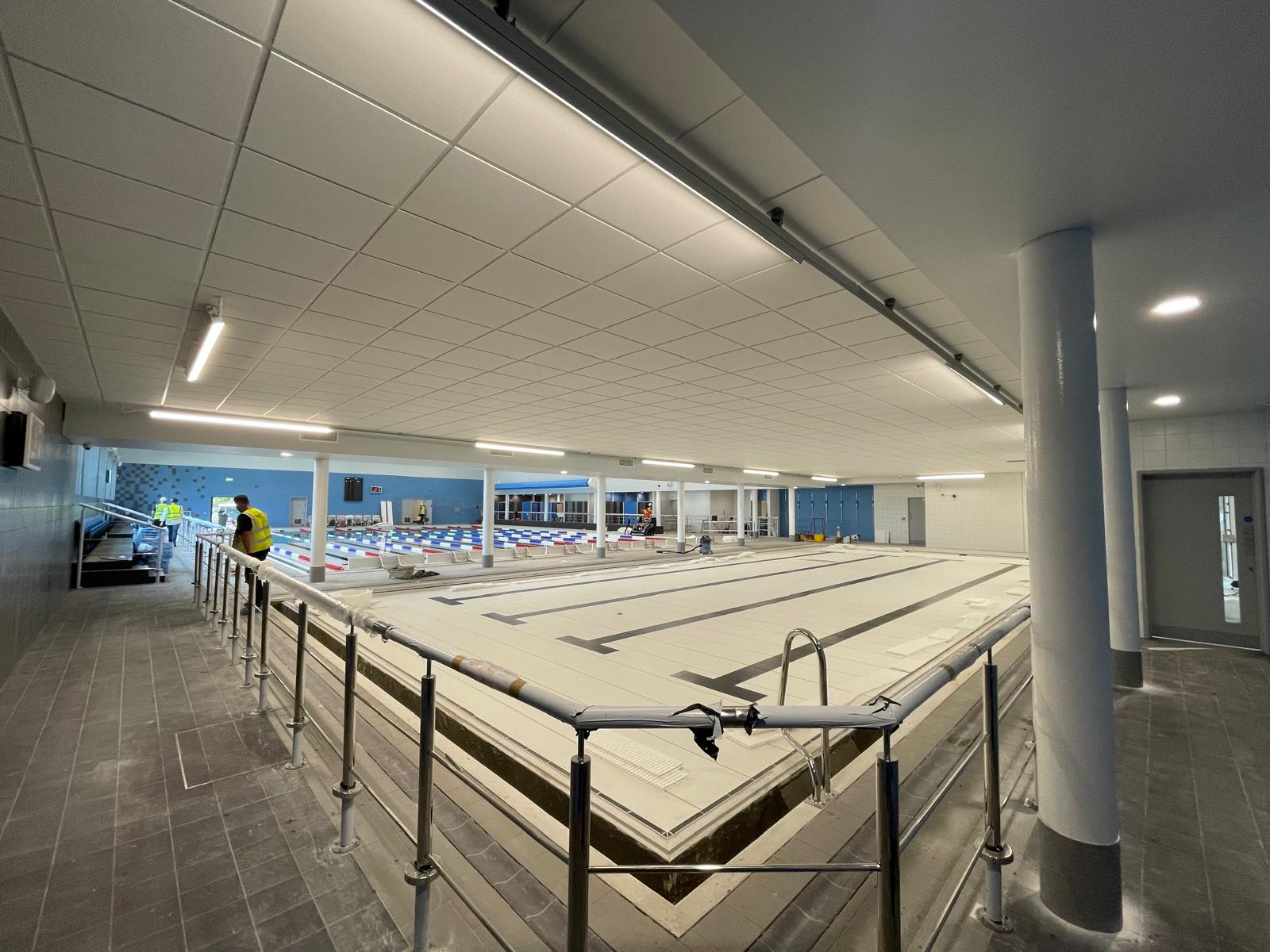 Learner pool from the mezzanine, Tarka Leisure Centre, JLG Construction Services
