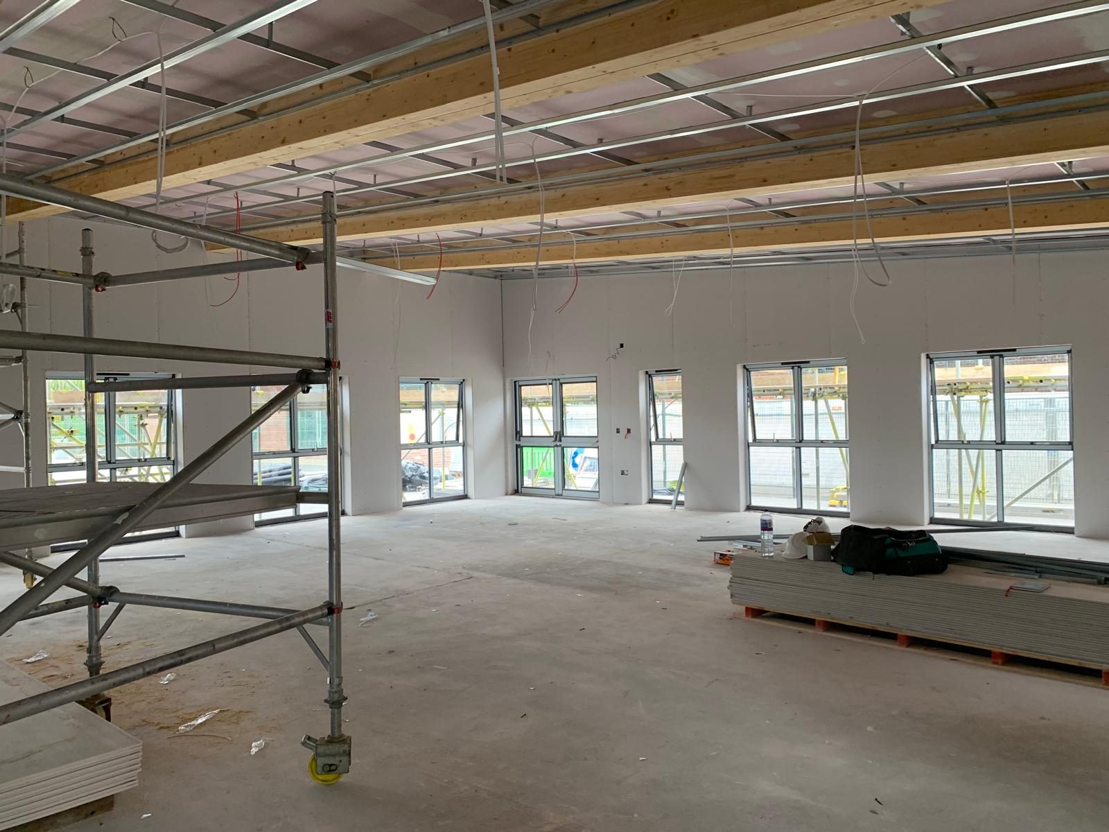 Ceiling first-fix in progress — Tarka Leisure Centre, JLG Construction Services