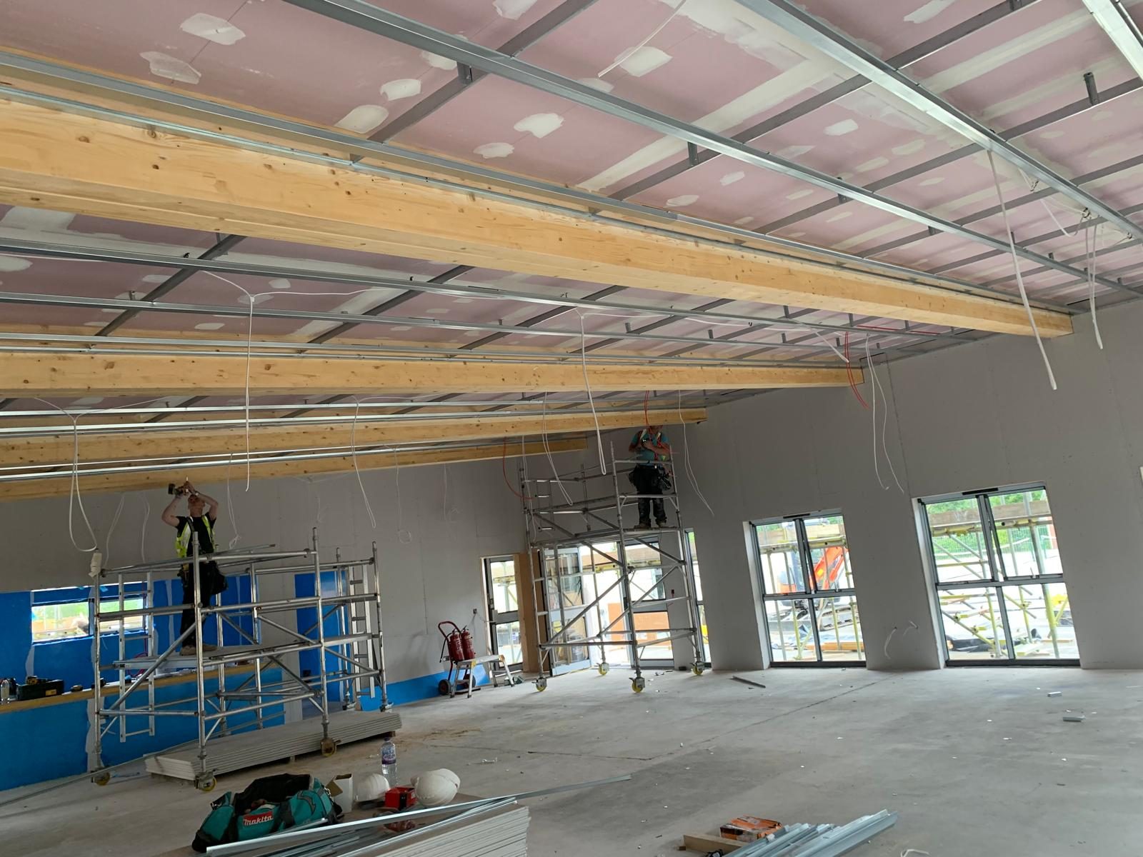 Ceiling works in progress — Tarka Leisure Centre, JLG Construction Services